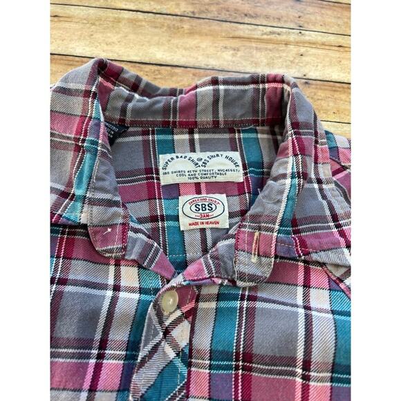Superbad Shirt Pink Gray Aqua Flannel Button Up Shirt M - Picture 5 of 11